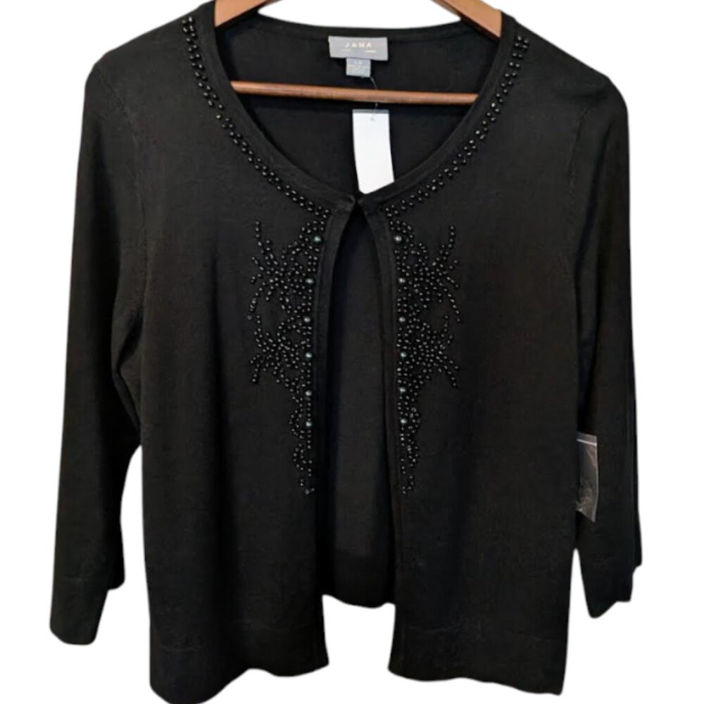 NWT Jana Women's Black Cardigan with Beads Embroidery